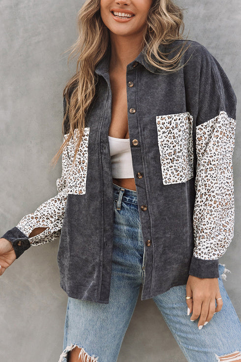 Patchwork Corduroy Buttoned Shirt Jacket